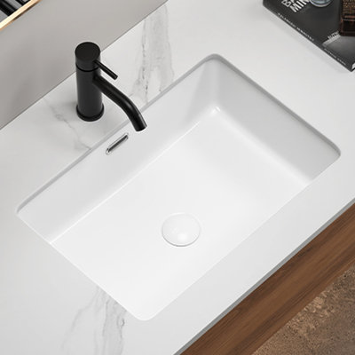 Lavabo de salle de bain rectangulaire encastré en céramique blanche 22 * 15 pouces, de haute qualité, minimaliste, finition lisse, trop-plein, installation facile, installation sous le comptoir pour une largeur de 15 pouces, longueur, cuisson, non