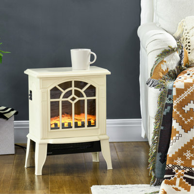 Foyer électrique 18 po, poêle autoportant avec flammes et bûches à DEL réalistes, protection contre la surchauffe, 750 W / 1500 W, blanc crème