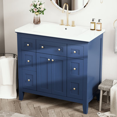 Ensemble de meuble-lavabo Bathroon avec lavabo en résine, 6 tiroirs et 2 armoires