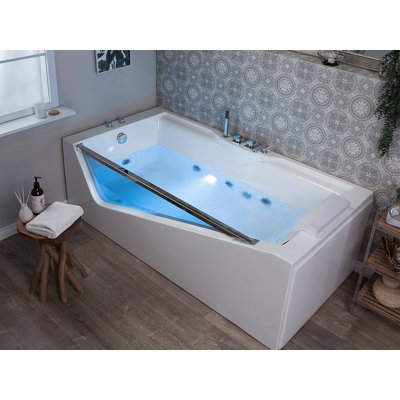 Iveta 1800mm x 900mm Corner Whirlpool Acrylic Bathtub with Tap