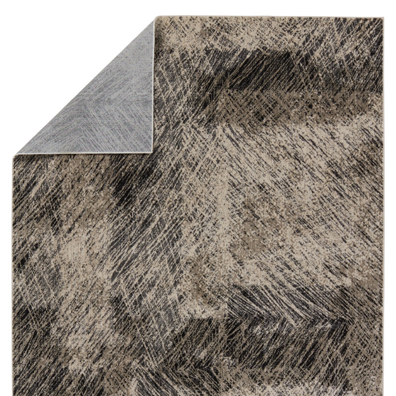 Tapis de couloir abstrait noir / taupe Dairon (2 pi 8 po x 8 pi), Tapis de couloir 2 pi 8 po x 8 pi