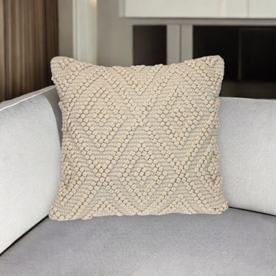 Coussin décoratif 20 po en coton géométrique blanc cassé