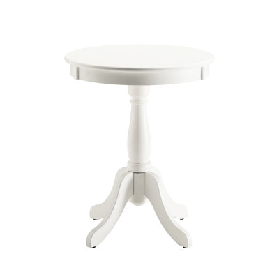 Table d'appoint ronde style chalet, couleur blanche, plateau en bois, piédestal à 4 pieds, 18 pouces de largeur, table avec poids de 8 livres, pieds en bois massif, plateau et tablier