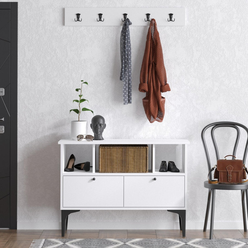 Baneen 8 Pair Shoe Storage Cabinet, White/Black