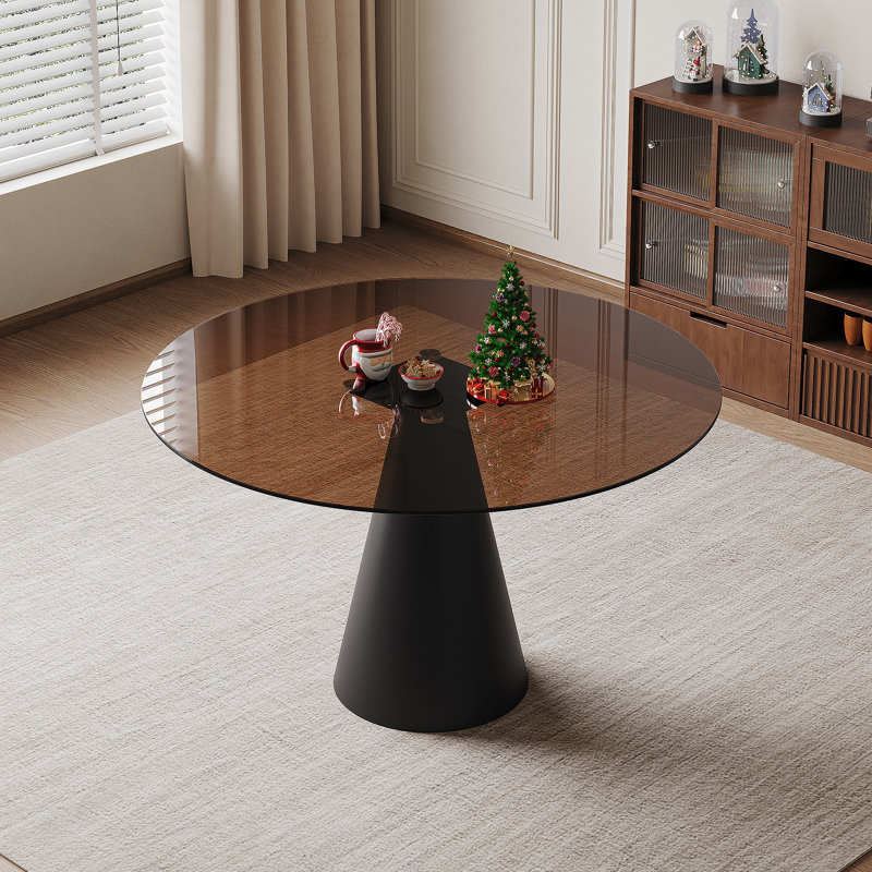 Table de salle à manger ronde en verre de 35 pouces, avec plateau en verre trempé et pieds en acier au carbone. Convient pour 2 à 4 personnes. Petite table ronde brun foncé, idéale pour les restaurants et les appartements.