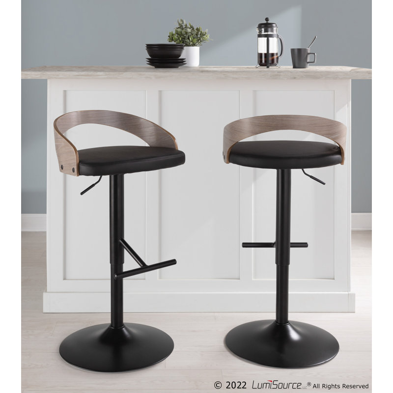 Laurenzio Adjustable Bar Stool with Straight T Footrest, Black/Gray, Black