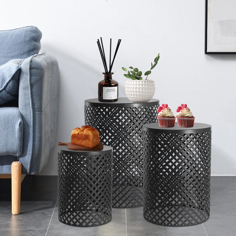 Ensemble de 3 tables de bout en métal, Noir