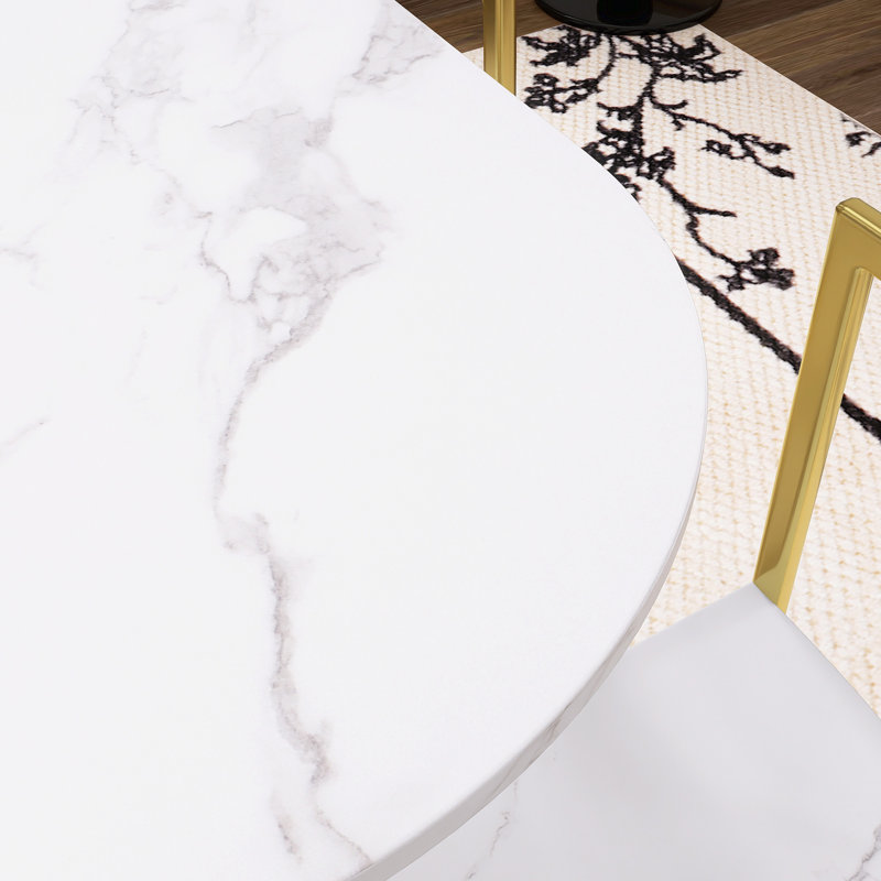 7-Piece Dining Table Set, Golden/White, Gold