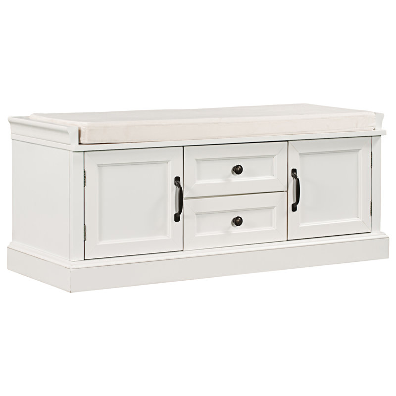 Banc de rangement avec 2 tiroirs et 2 armoires, Blanc