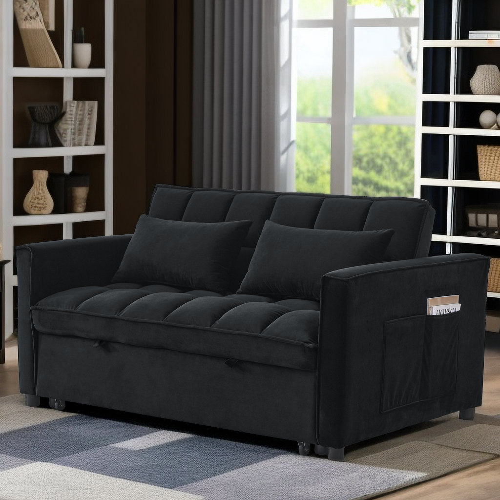 Latitude Run® 54'' Velvet Sleeper Loveseat Sofa with Pull Out Bed ...