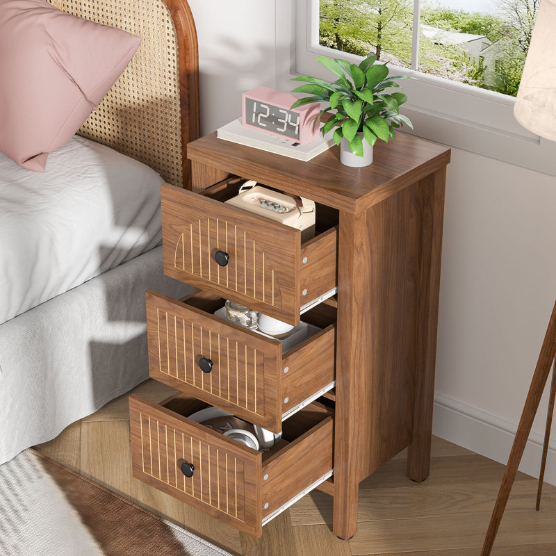 Nightstand with 3 Drawers, Bedside Table Storage for Bedroom Living Room Hallway, Walnut