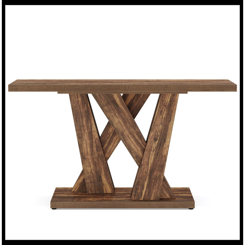 55" Console Table, Farmhouse Entryway Table With Geometric Base