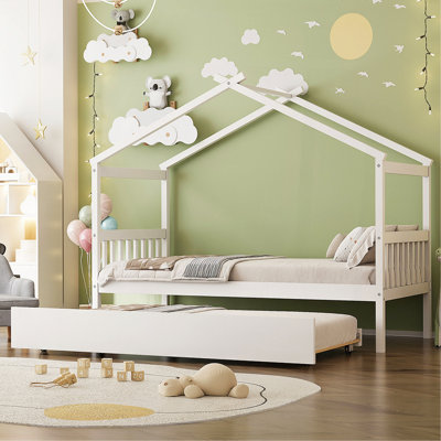 Lit simple en bois avec lit gigogne simple, blanc