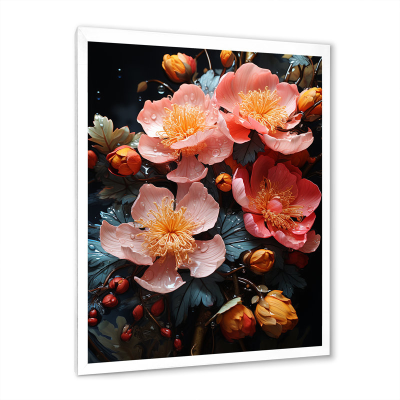 «Pink Blue Wilflowers Dream III», reproduction sur toile, H 40 po x l 30 po x P 1,5 po, Cadre photo blanc