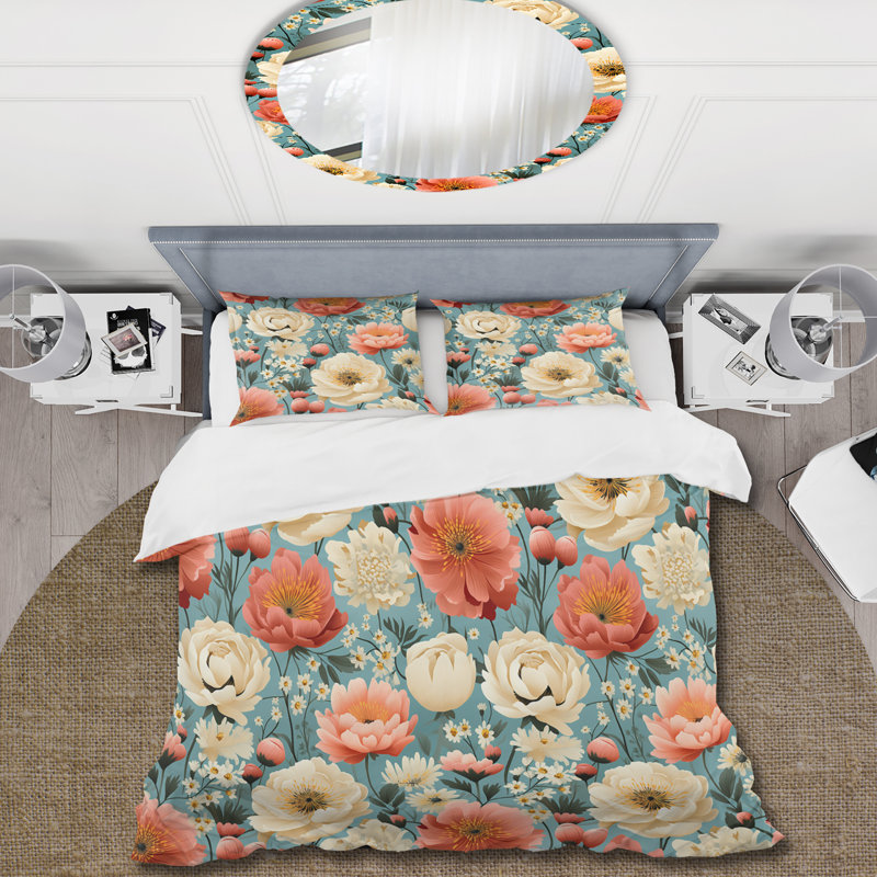 Ensemble de housse de couette Retro Blooms, Housse de couette pour très grand lit et 2 très