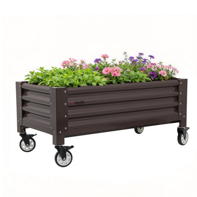 A Anleolife Elevated Raised Garden Bed With Lockable Wheels, 48X18X35 In Galvanized Steel Planter Box With Legs, Waist-High Design, Reinforced Frame For Balcony, Patio & Porch