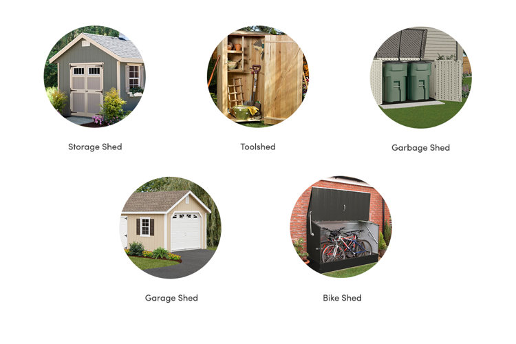collage with the different types of sheds