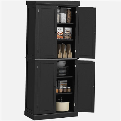 HOMCOM 72.5" kitchen storage cabinet, with 4 doors and adjustable shelves, independent kitchen cabinet, for dining room, MDF black