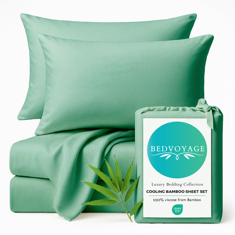 Ensemble de draps BedVoyage - 100% viscose de bambou - Froid et léger, Très grand séparé, Verre de mer