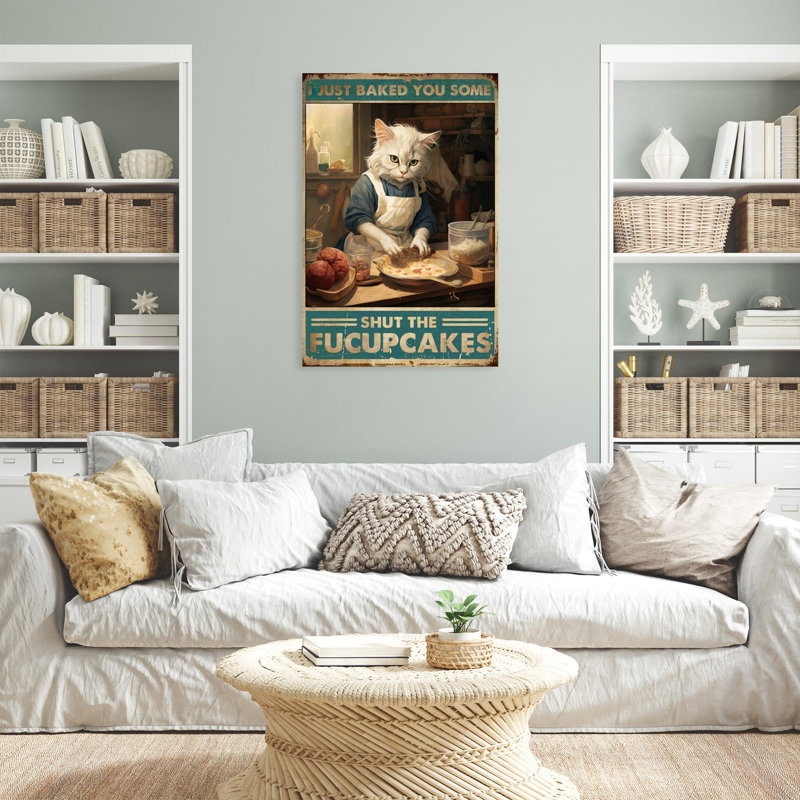 Chat blanc qui ferme les Fucupcakes - 1 pièce pour chat rectangulaire qui ferme les Fucupcakes, H 36 po x l 24 po x P 1,25 po