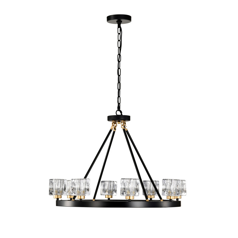 Noir mat + lustre en roue de chariot de style lustre en cristal de style campagnard pour salon