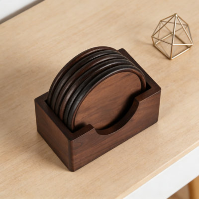 Wood Coasters Set Of 6 With Holder, Natural Wooden Drink Coasters For Tabletop Protection, Home, Office, Bar Decor, Housewarming And Wedding Gift