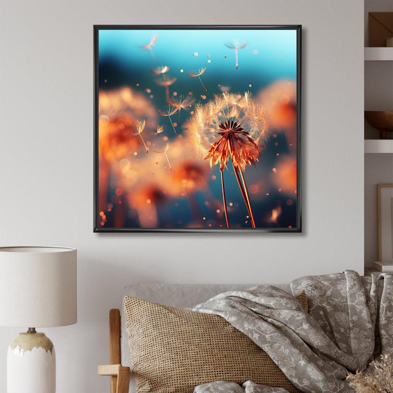 Delicat Dreamscapes Dandelion I - Art mural pissenlit, Cadre simple blanc, H 16 po x l 16 po x P 1 po