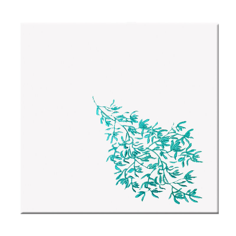 Leaves Linen Napkin, White/Teal