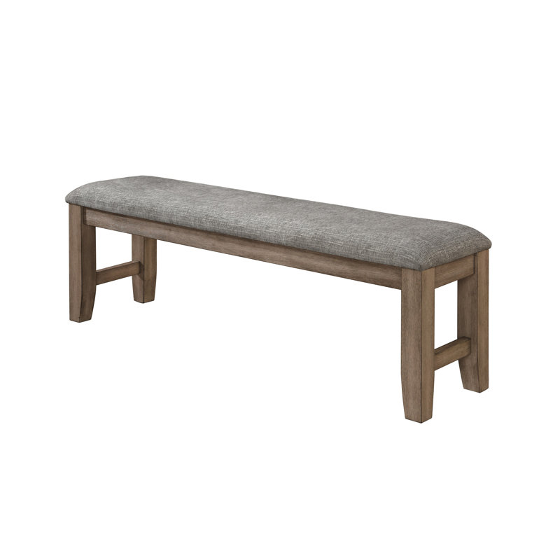Harris Dining Bench, Grey Fabric, Brown Solid Rubberwood, 60 Inch
