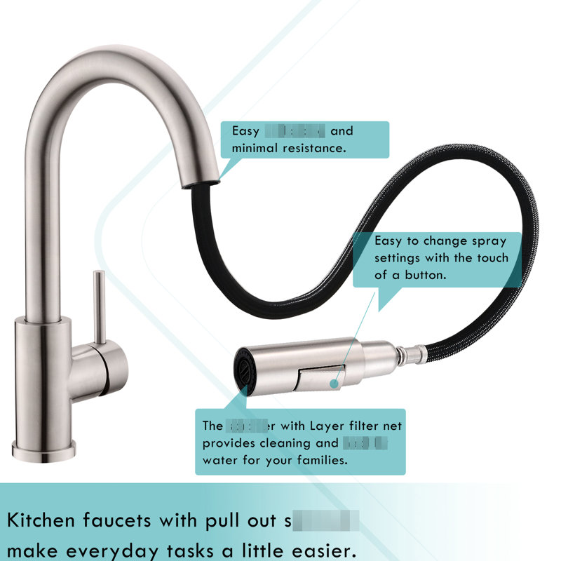 Brushed Nickel Kitchen Faucets, Pull Out Spray Head, Single Handle Bar Faucet For And Bathroom 360 Swivel Sink Faucet, Down Modern Design