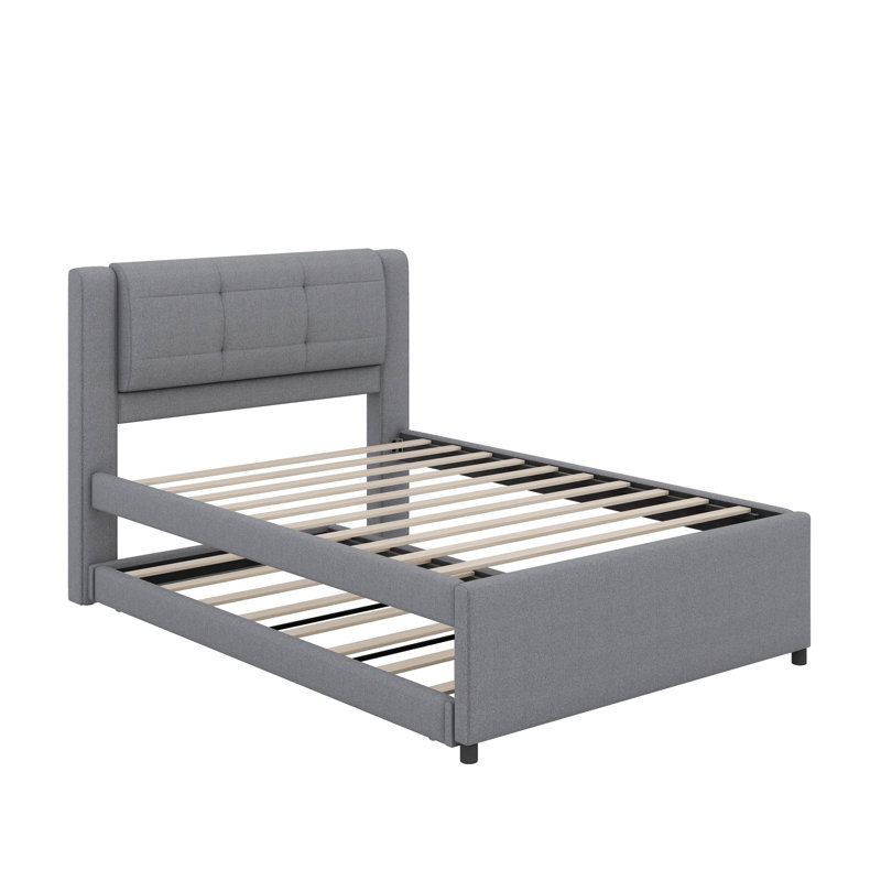 Lit plateforme double avec lit gigogne, Gris