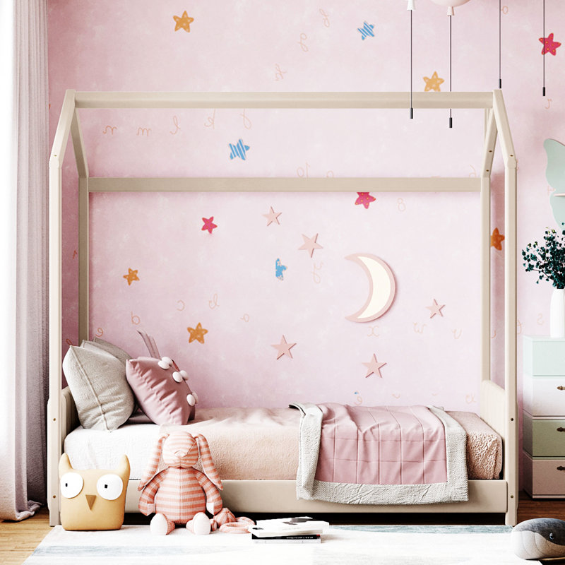 Lit maison en velours beige, Twin