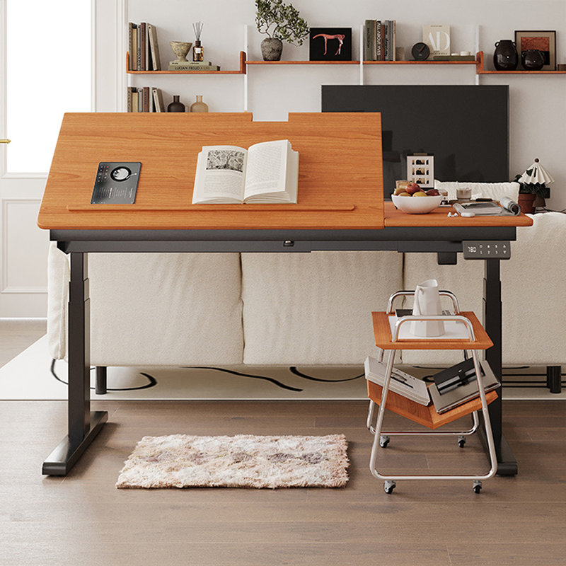 Brown+Black Rectangular Solid Wood+Steel desk