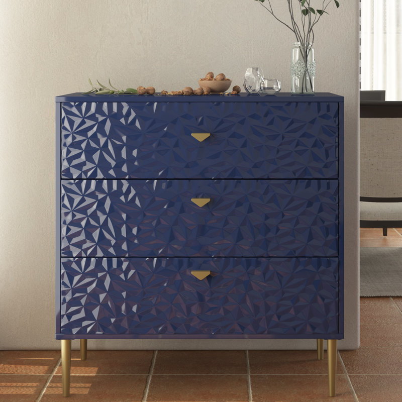 Commode en bois 3 tiroirs Bakke, Bleu