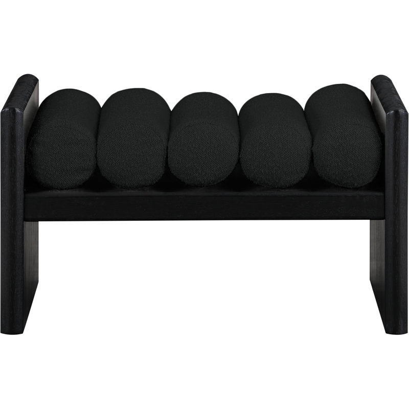 Banc en bois Boucle, Tissu noir bouclé / finition noire, H 18 po x l 32 po x P 19 po