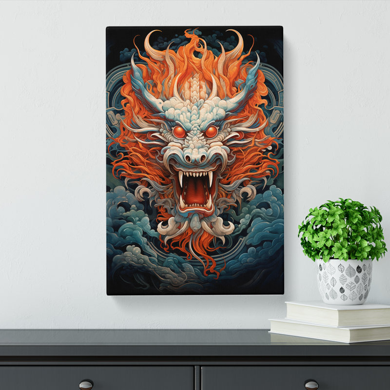 Chinese Dragon Geometric Art - Wrapped Canvas, 50cm H x 35cm W x 3cm D