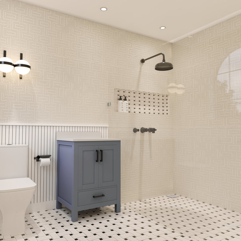 Charcoal Grey 24'' Single Bathroom Vanity with White Quartz Top