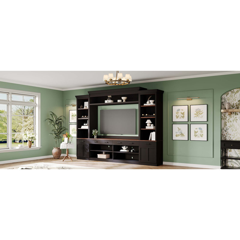 Black Walnut 4-Piece Entertainment Wall Unit with Bookshelves