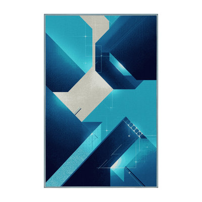 Machine Washable Carlstadt Sleek & Chic Modern Geometric Shapes Rug in Blue – SkyBlue Binding