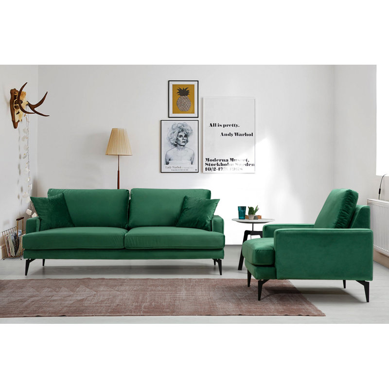 Stylish Wing Chair with Beech Wood Frame & Chipboard, Mint Green, 31.5 x 35.4 x 34.6 inches | 100% Polyester Fabric, Dry-Cleanable | Soft Grey Foam Cushioning, Portable Design, Modern Industrial Look with Matt Black Legs
