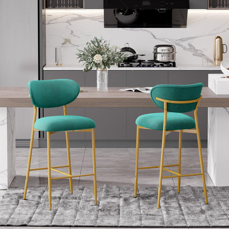 Bar Height Bar Stools Set Of 2, Velvet Ergonomic Modern Counter Stool With Back, Comfy Bar Chairs With Powder Sprayed Golden Metal Legs