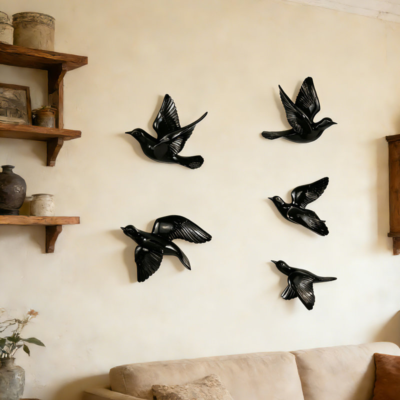 Modern Flying Birds Wall Art Decoration - Five-piece Set, Ebony