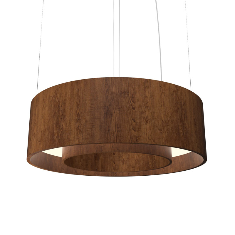 Imbuia Wood LED Drum Pendant Light