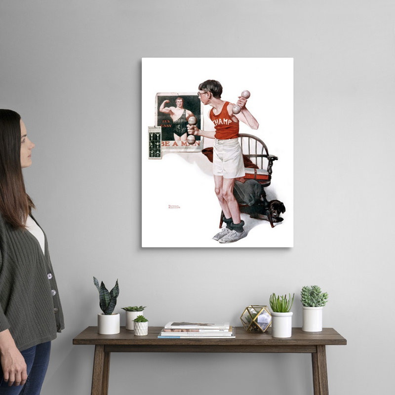 «Norman Rockwell Boy Lifting Weights», art mural sur toile, H 30 po x l 24 po x P 1,25 po, Toile tendue