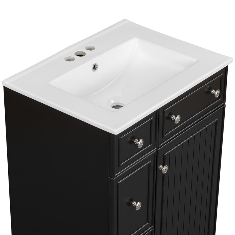 24'' Single Bathroom Vanity with Ceramic Top, Black