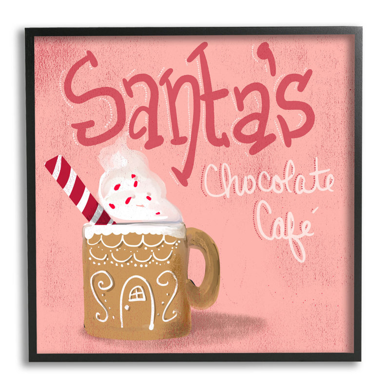 «Santa's Chocolate Cafe Sign» par The Evening Evening Post - impression sur bois, Giclée encadrée noir minuit