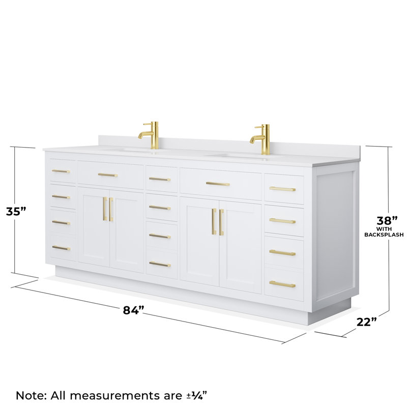 Beckett TK 84'' W Double Vanity, White Cultured Marble, Brushed Gold, White