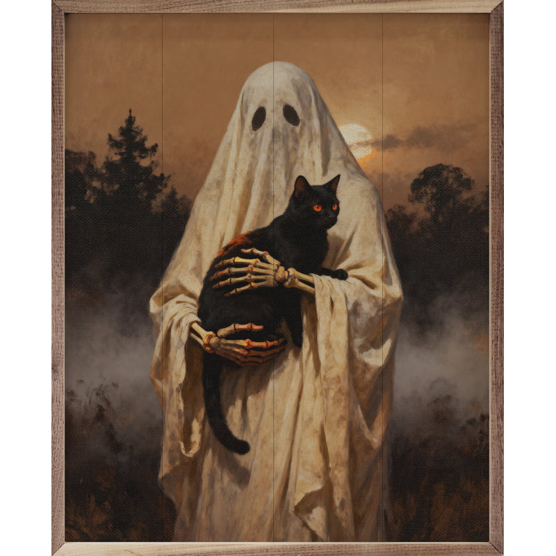Ghost And Black Cat Wall Art, 10" H x 8" W