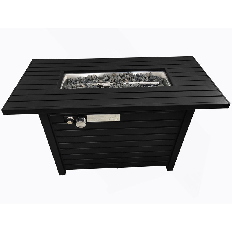 Table de foyer d'extérieur au propane en acier de 25 po H x 42 po avec couvercle, Noir