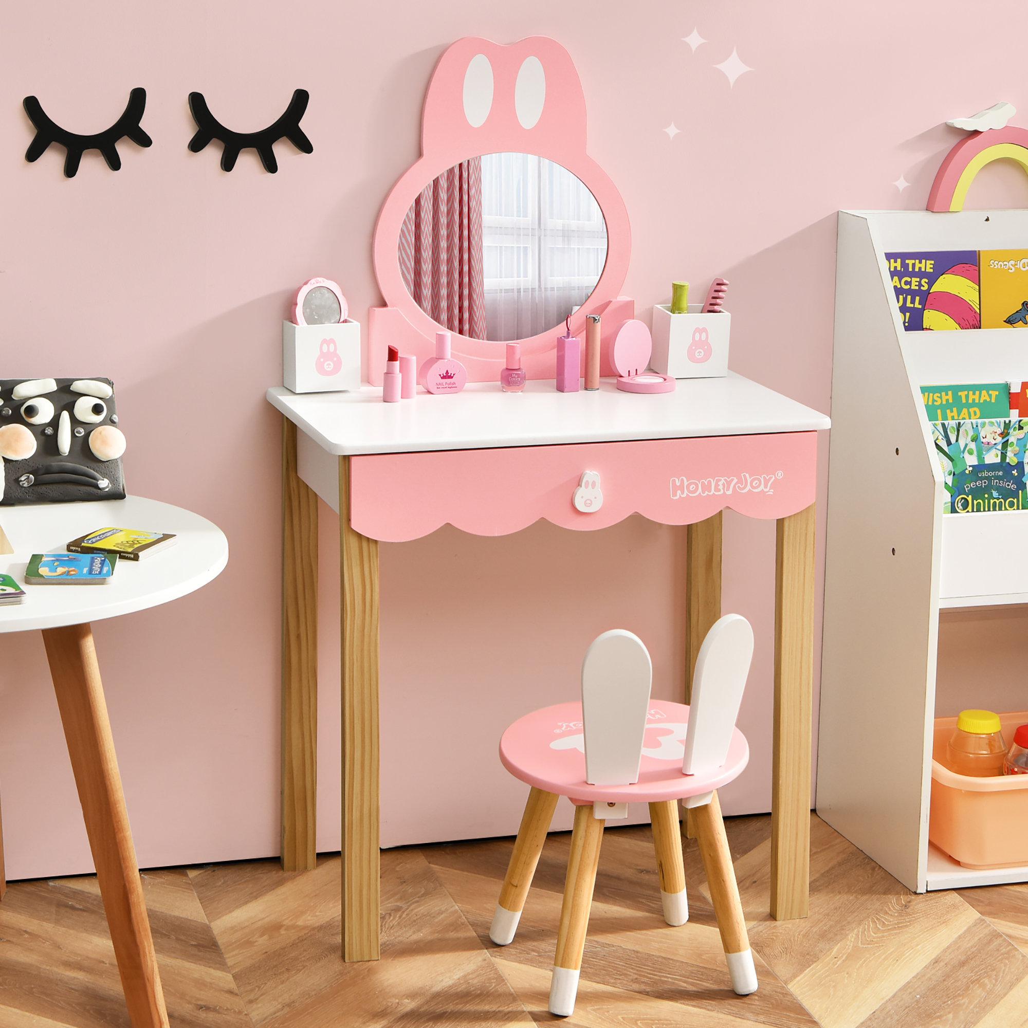 Rabbit Ruller Vanity Costway Kids Vanity Set Rabbit Makeup Dressing Table Chair Set W ...